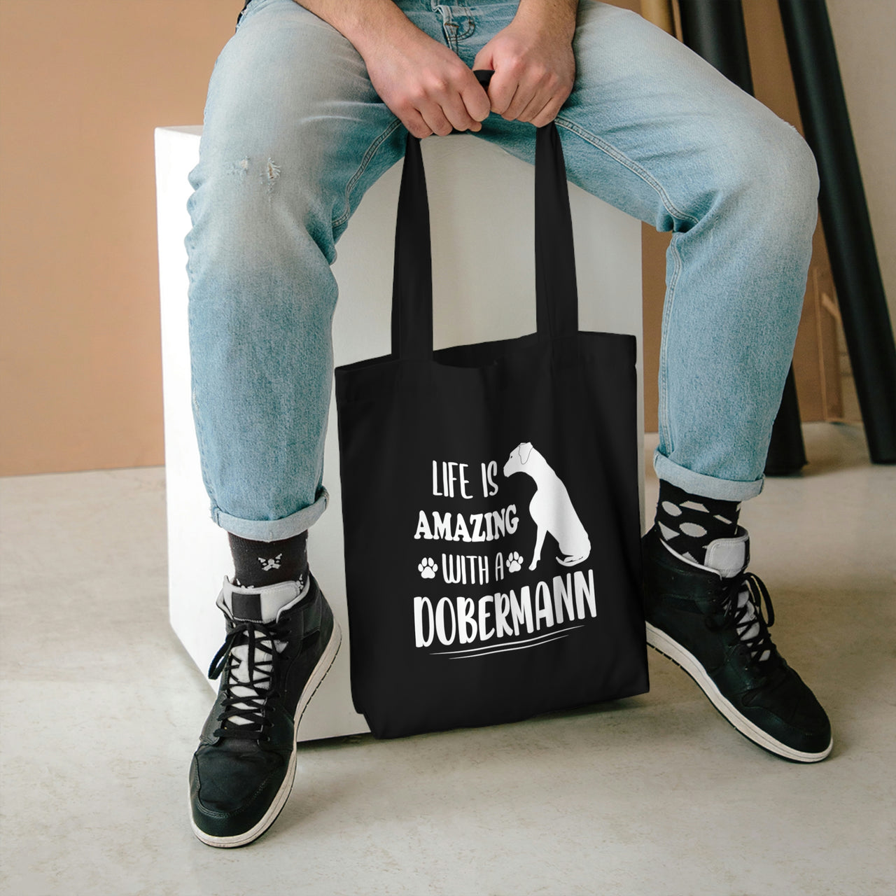 Life is Amazing with a Dobermann Tote Bag