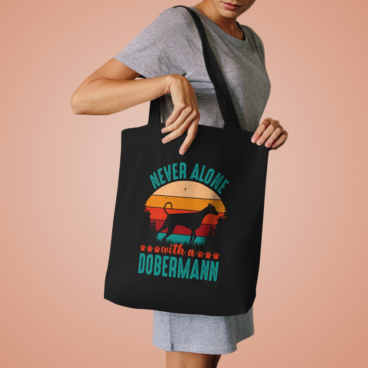 Never Alone with a Dobermann Tote Bag