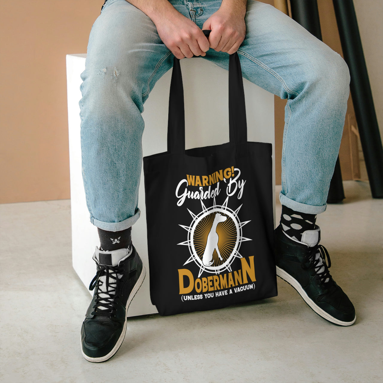 Warning Guarded by Dobermann Tote Bag