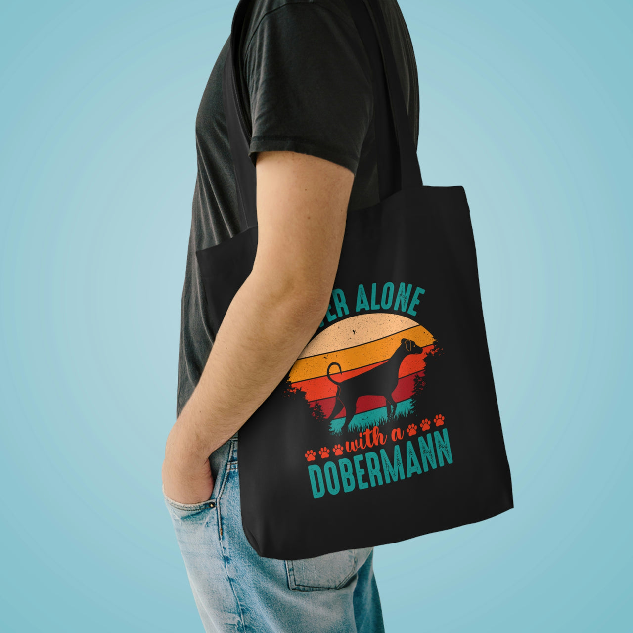 Never Alone with a Dobermann Tote Bag