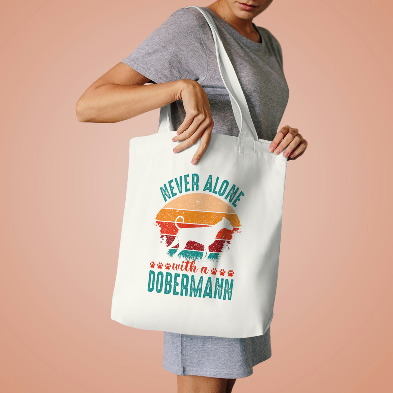 Never Alone with a Dobermann Tote Bag