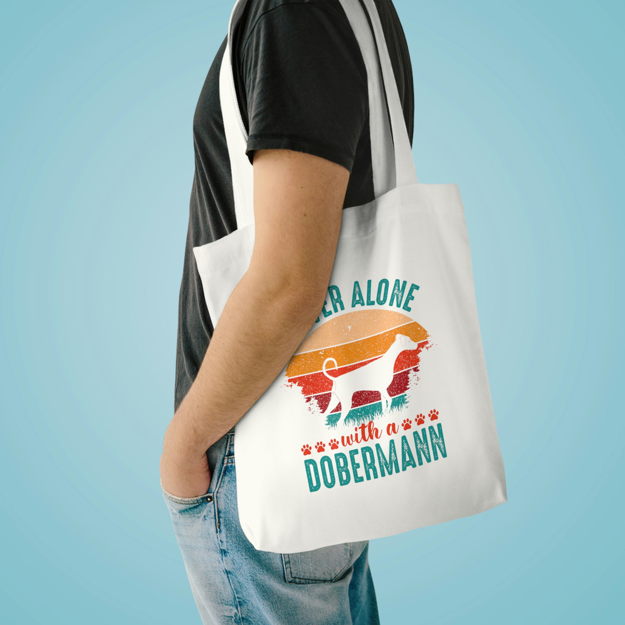 Never Alone with a Dobermann Tote Bag