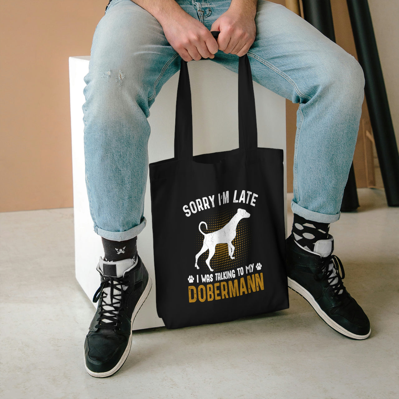 Sorry I'm Late Dobermann Tote Bag